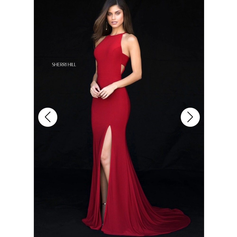 Sherri Hill 51947 Gown Women Size 8 Wine Red Halter Neck Prom Formal Dress